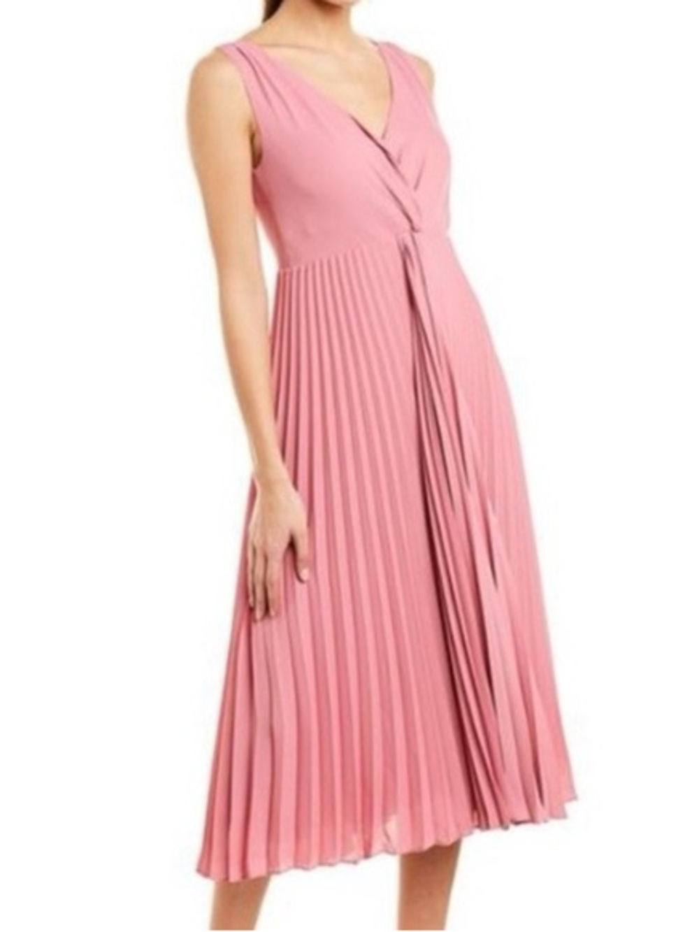 Vince Sleeveless V-Neck Pink Pleated Midi Dress